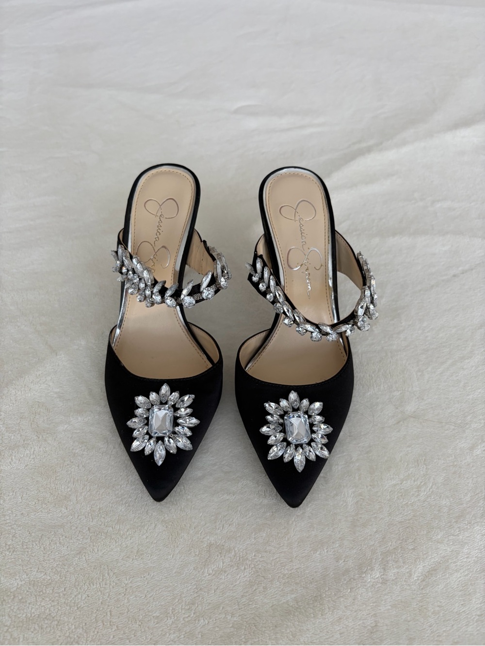 Jessica Simpson Black Jeweled Pointed Toe Slingback Heels